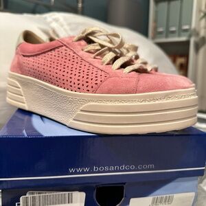 Platform sneakers Bos. & Co. Pink and Cream Sneakers with Lace-Up Closure